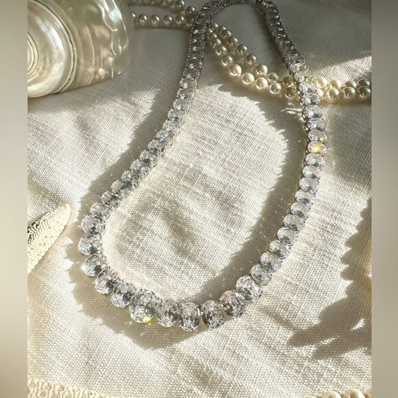 Oval cut cubic zirconia tennis necklace super sparkly  - Picture 6 of 13